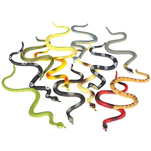 Rubber Assorted Colorful Rainforest Snakes  Large 14'' - 12 Pack - Snake Toys