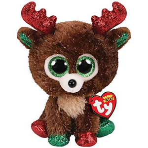 TY Beanie Boos Christmas Fudge The Reindeer (Glitter Eyes) Small 6" Toy Plush By Ty
