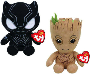 TY Beanie Babies 6" BLACK PANTHER & GROOT Marvel Plush Set of 2