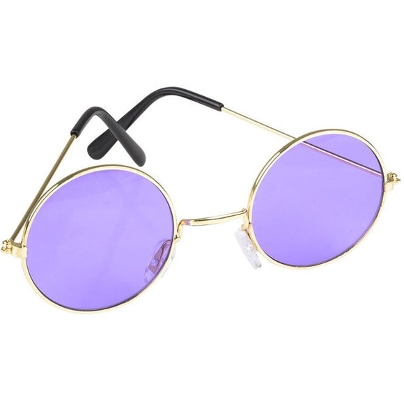 Small Retro Lennon Inspired Style Colored Purple Lens Round Metal Sunglasses