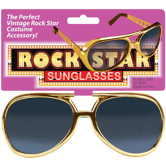 Star Power Men Rock Star Elvis Sunglasses, Gold, One Size