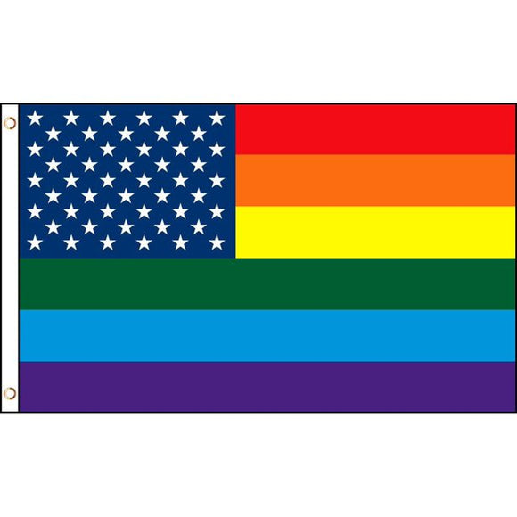3x5 Foot Rainbow USA Flag Polyester with Grommets