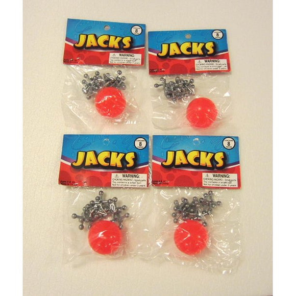 4 SETS OF METAL STEEL JACKS WITH SUPER RED RUBBER BALL GAME CLASSIC TOY KIDS