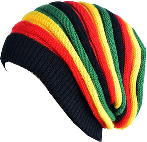Hand Crochet Knit Slouchy Dread Rasta Reggae Hat with Stripes for Women Men