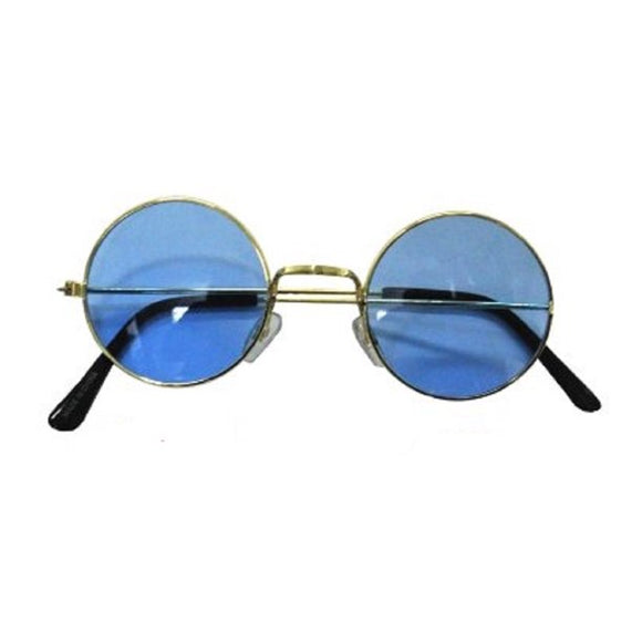 Small Retro Lennon Inspired Style Colored Blue Lens Round Metal Sunglasses