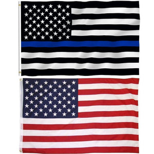 Thin Blue Line American Flag & Usa American Flag 3 x 5 ft Printed Polyester Flags Pack of 2