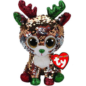 TY Flippables Tegan The Christmas Reindeer (Glitter Eyes) Small 6" Animal Plush