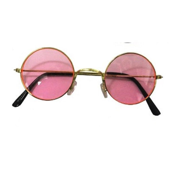 Small Retro Lennon Inspired Style Colored Pink Lens Round Metal Sunglasses